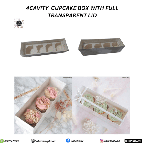 4CAVITY CUPCAKE BOX WITH FULL TRANSPARENT LID