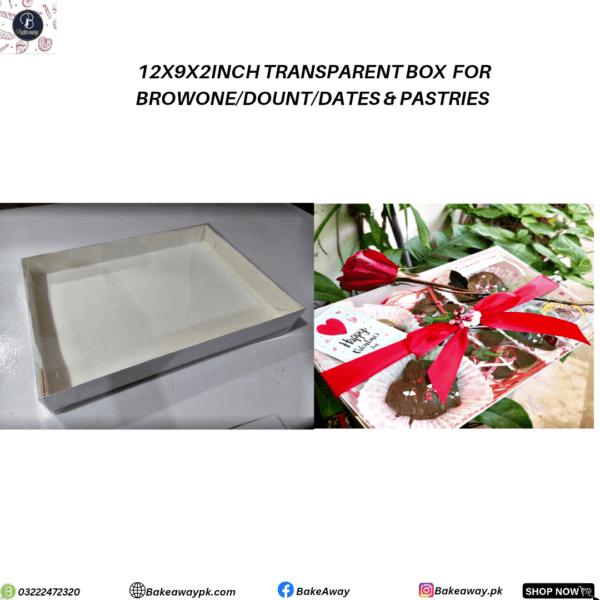 12X9X2INCH TRANSPARENT LID BOX FOR BROWINE/DOUNT/DATES & PASTRIES