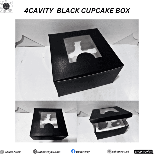 4 CAVITY BLACK CUPCAKE BOX
