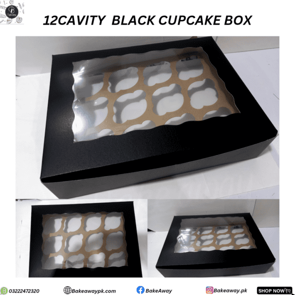 12 CAVITY BLACK CUPCAKE BOX