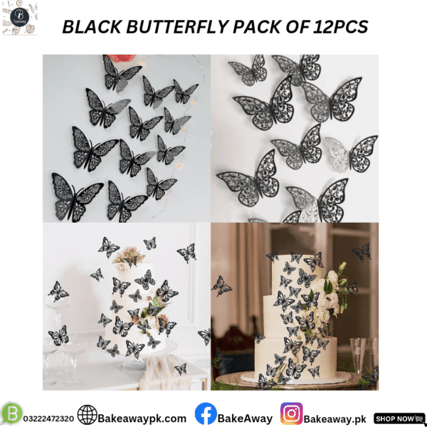 BLACK BUTTERFLY FOR CAKE DECORATION PACK OF 12PCS