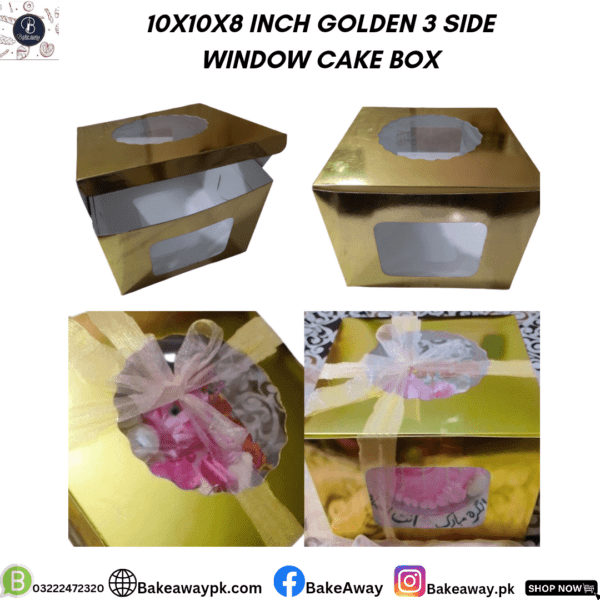 10X10X8 INCH GOLDEN 3 SIDE WINDOW CAKE BOX