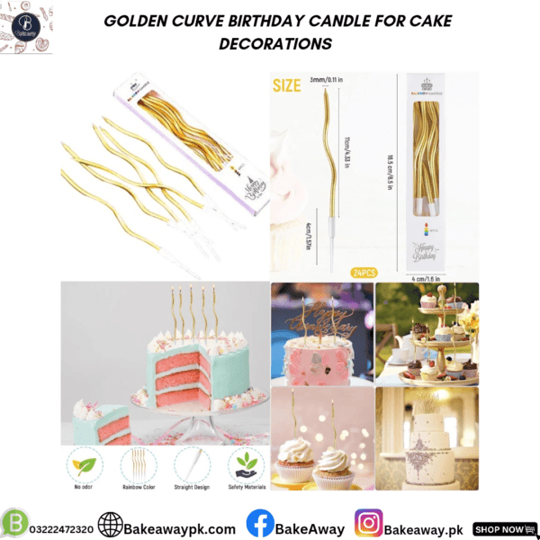 GOLDEN CURVE BIRTHDAY CANDLE FOR CAKE DECORATIONS PACK OF 6PCS