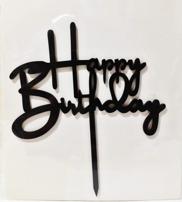 WOODEN BLACK HAPPY BIRTHDAY CAKE TOPPER