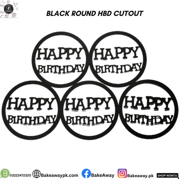 BLACK ROUND HBD CUTOUT PACK OF 5PCS