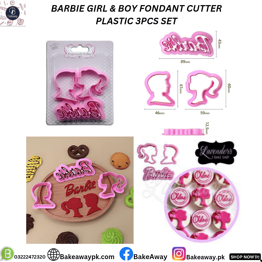 BARBIE GIRL & BOY FONDANT CUTTER PLASTIC 3PCS SET