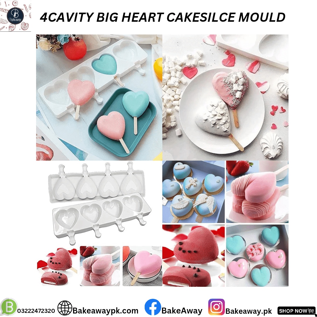 4CAVITY BIG HEART CAKESICLE  SILICON MOULD