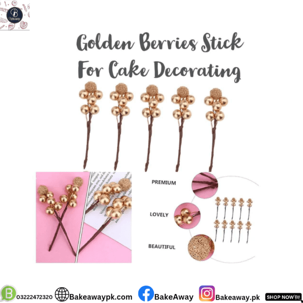 Golden Barries Stick For Cake Decorations Pack Of 4