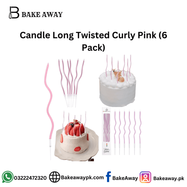 Candle Long Twisted Curly Pink (6 pack)