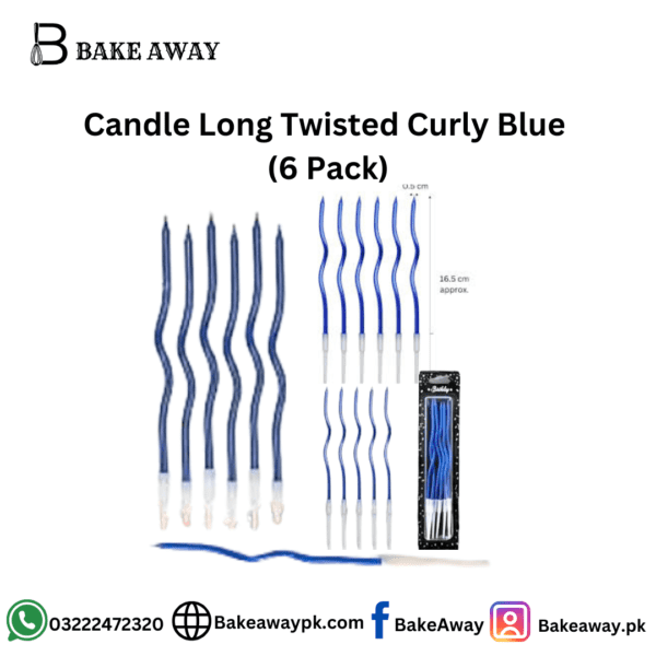 Candle Long Twisted Curly Blue (6 Pack)