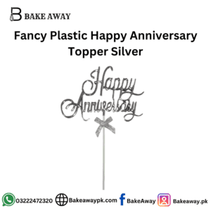 Fancy Plastic Happy Anniversary Topper Silver