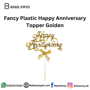 Fancy Plastic Happy Anniversary Topper Golden