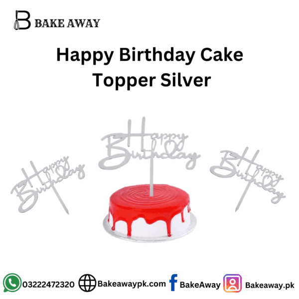 Happy Birthday Cake Topper Silver