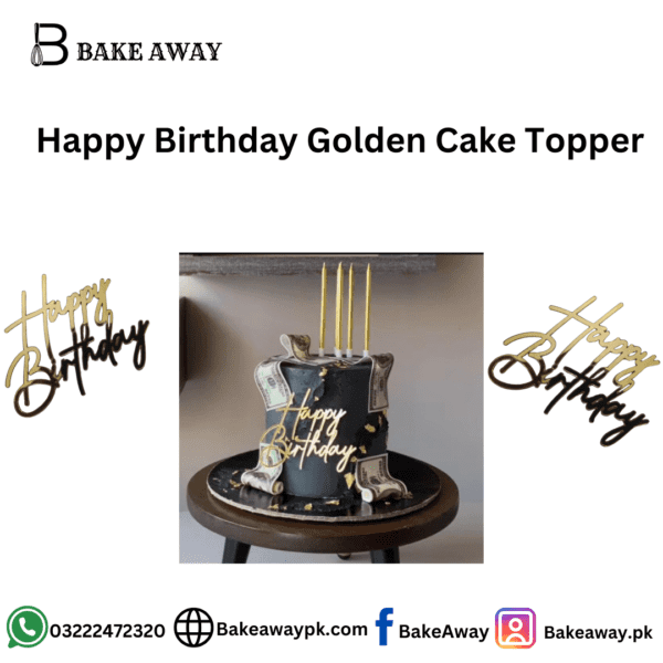 Happy Birthday Golden cake Topper 1pcs