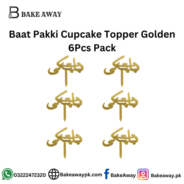 Baat Pakki Cupcake Topper Golden 6Pcs Pack