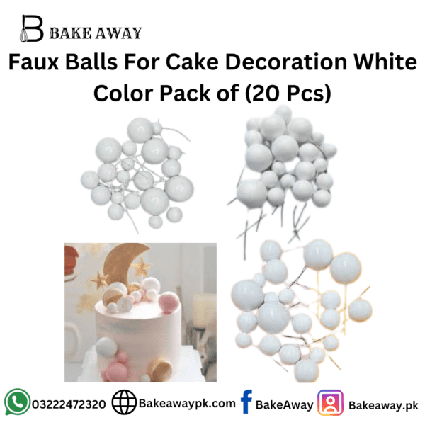 Faux Balls For Cake Decoration White Color Pack of (20 Pcs)