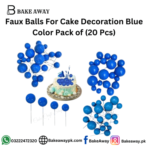 Faux Balls For Cake Decoration Blue Color Pack of (20 Pcs)