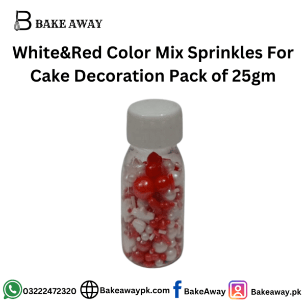 White&Red Color Mix Sprinkles For Cake Decoration Pack of 25gm