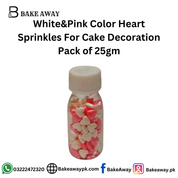 White&Pink Color Heart Sprinkles For Cake Decoration Pack of 25gm