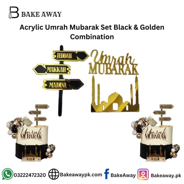 Acrylic Umrah Mubarak Set Black & Golden Combination