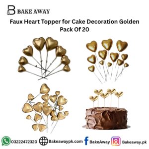Faux Heart Topper for Cake Decoration Golden Pack of 20