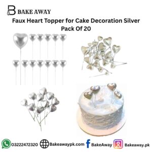 Faux Heart Topper for Cake Decoration Silver Pack of 20