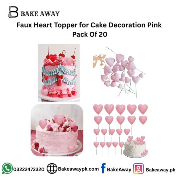 Faux Heart Topper for Cake Decoration Pink Pack of 20