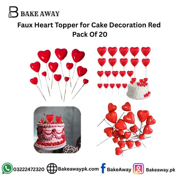 Faux Heart Topper for Cake Decoration Red Pack of 20