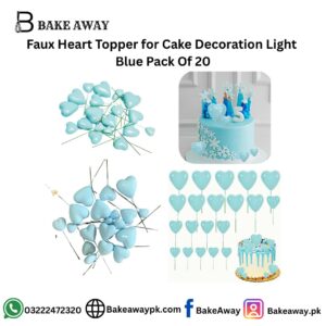 Faux Heart Topper for Cake Decoration Light Blue Pack of 20