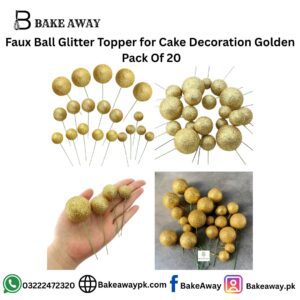 Faux Ball Glitter Topper for Cake Decoration Golden Pack of 20