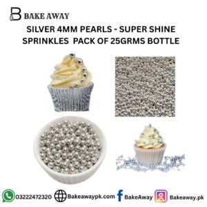 SILVER 4MM PEARLS - SUPER SHINE SPRINKLES  PACK OF 2GRMS BOTTLE