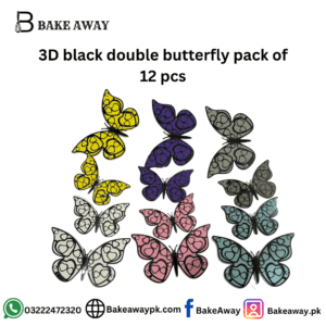 3D black double butterfly pack of 12 pcs