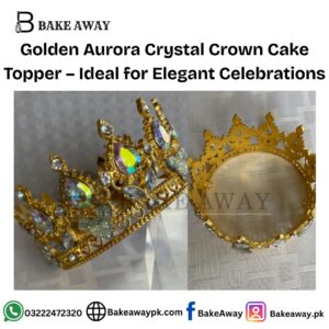 Golden Aurora Crystal Crown Cake Topper
