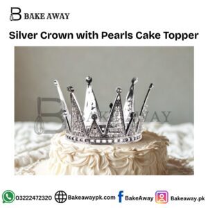 Silver Crown with Pearls Cake Topper