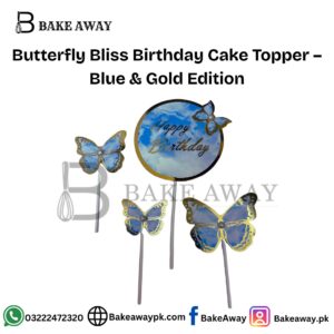 Butterfly Bliss Birthday Cake Topper - Blue & Gold Edition