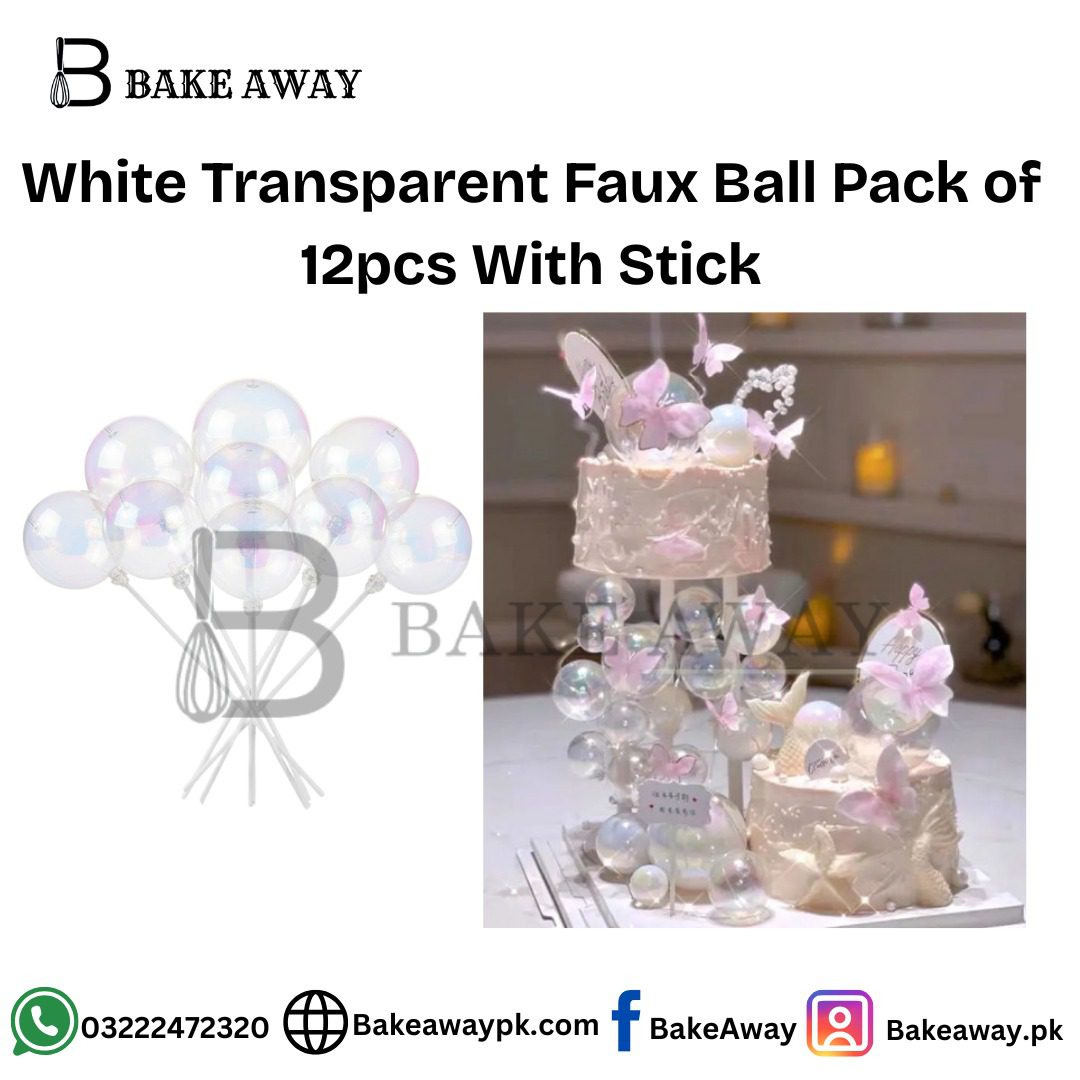 White Transparent Faux Ball Pack of 12pcs With Stick