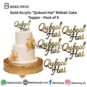 Gold Acrylic "Qubool Hai" Nikkah Cake Topper - Pack of 5