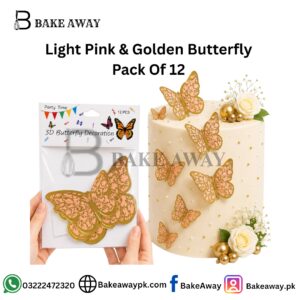 Light Pink & Golden Butterfly Pack Of 12
