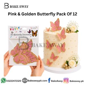 Pink & Golden Butterfly Pack Of 12
