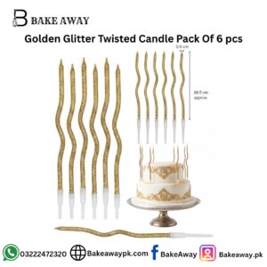 Golden Glitter Twisted Candle Pack Of 6 pcs