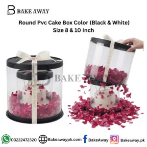 Round Pvc Cake Box Color (Black & White) Size 8 & 10 Inch