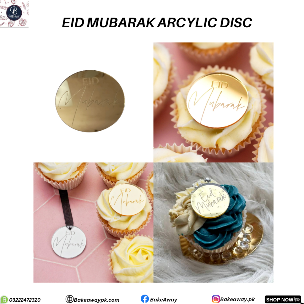 12PC Eid Mubarak Acrylic Cake Toppers - Gold Mirror Cake Decorations For Islamic Muslim Parties