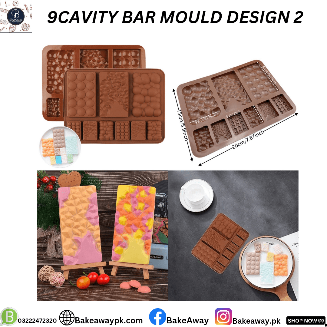 9 CAVITY NEW CHOCOLATE BAR SILICON MOULD DESIGN 2
