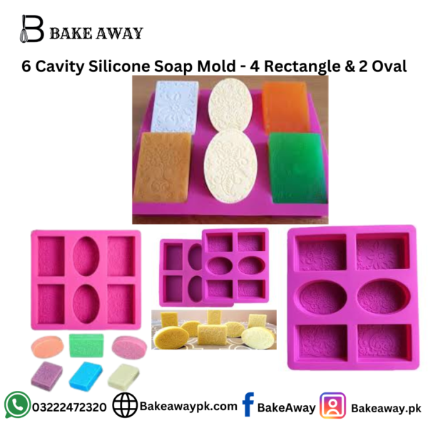 6 Cavity Silicone Soap Mold - 4 Rectangle & 2 Oval