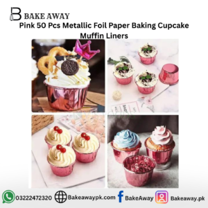 Pink 50 Pcs Metallic Foil Paper Baking Cupcake Muffin Liners