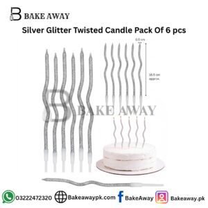 Silver Glitter Twisted Candle Pack Of 6 pcs